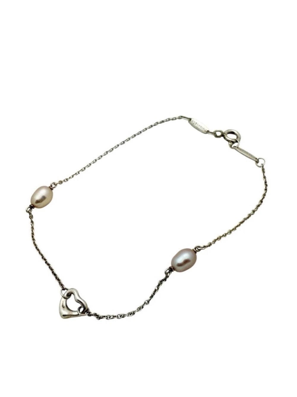 Tiffany & Co. Sterling Silver Elsa Perretti Open Heart Chain Anklet Pearls